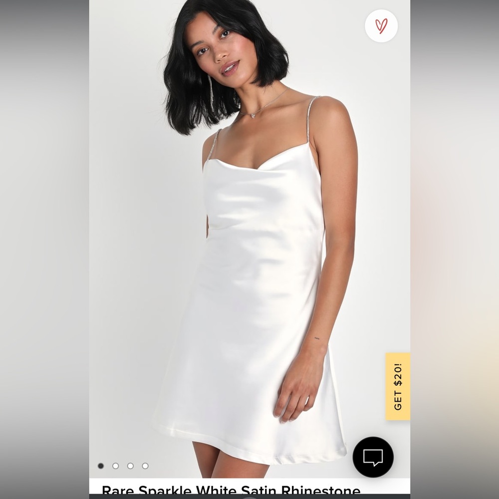 Lulu’s Rare Sparkle White Satin Rhinestone Strap Mini Dress
